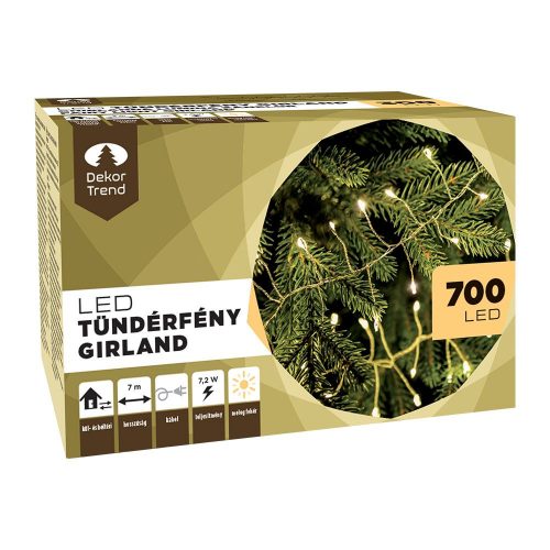 Tündérfény girland, ezüst kábel, meleg fehér, 700 cm, 700 LED